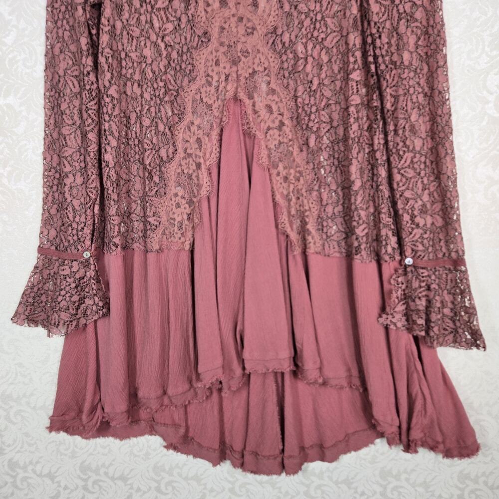 Free People Tell Tale Lace Tunic Dress M Rosy Coral Ethereal Fairycore Boho - Picture 6 of 16